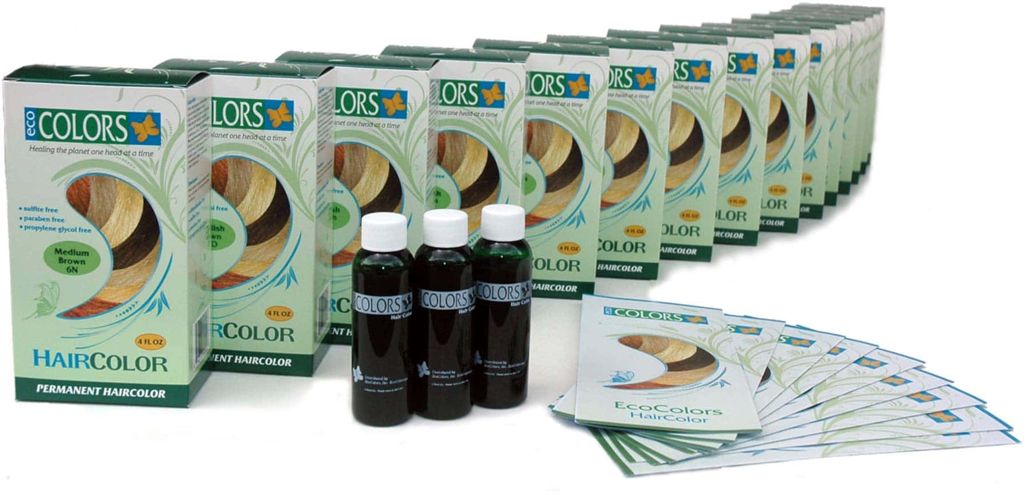 Display of EcoColors home hair color kits with brochures 