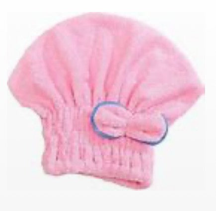 Pink hair drying towel hat